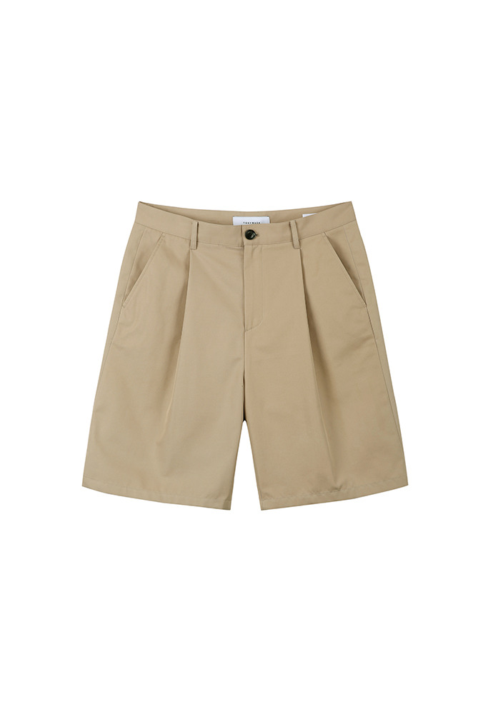 # Row Pleated Wide Shorts_ Beige
