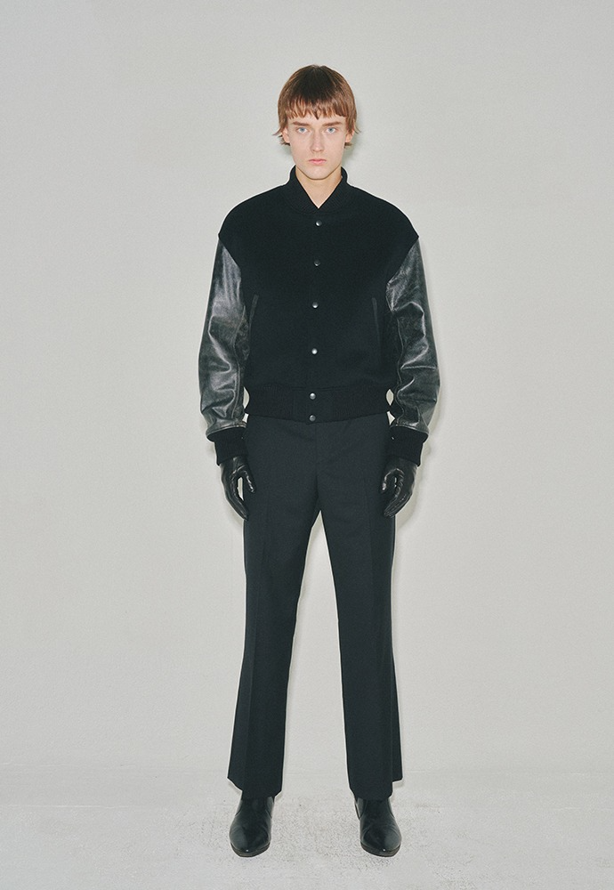 Distressed Leather Varsity Jacket_ Black