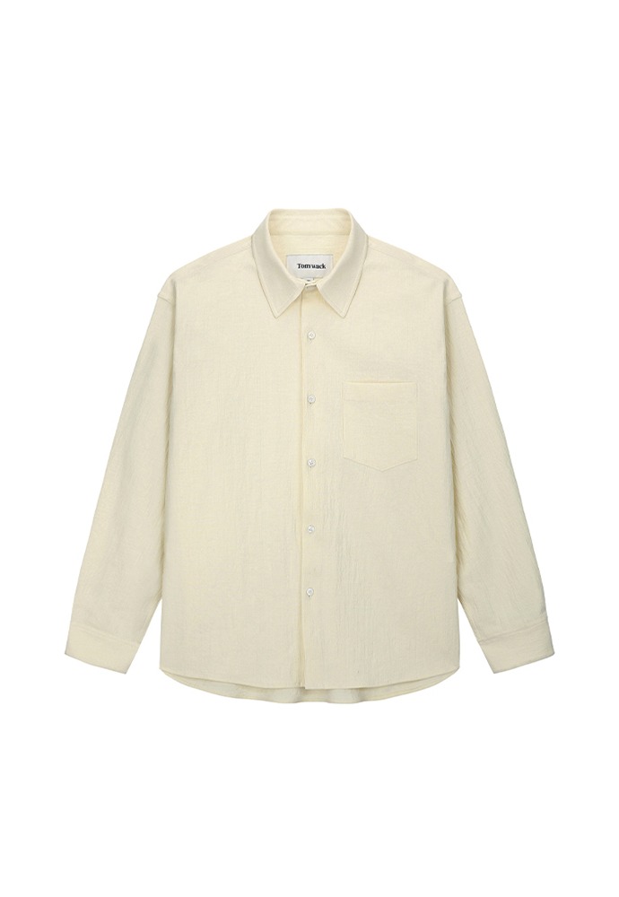Textured Crepe Long-sleeve Shirts_ Pale Yellow