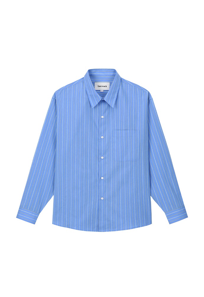 Chest-pocket Stripe Shirt_ Royal Blue Stripes