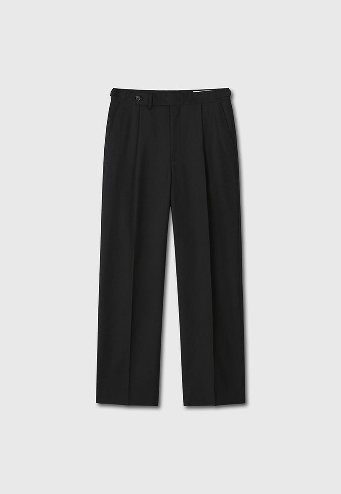 High Density Wool Side Strap Stright Trousers_ Black