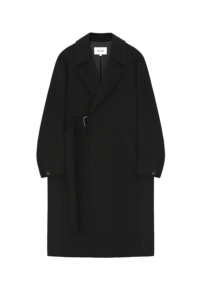 Handmade Cashmere Belted Over Coat_ Black