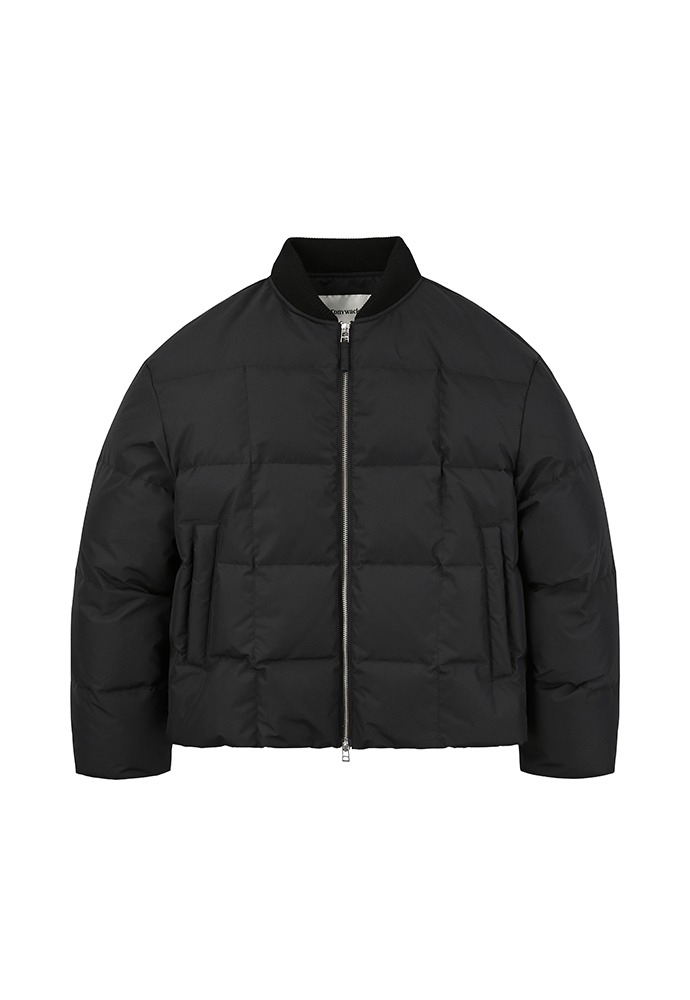 Quilted Goose Down Ribbed Puffer Jacket_ Black