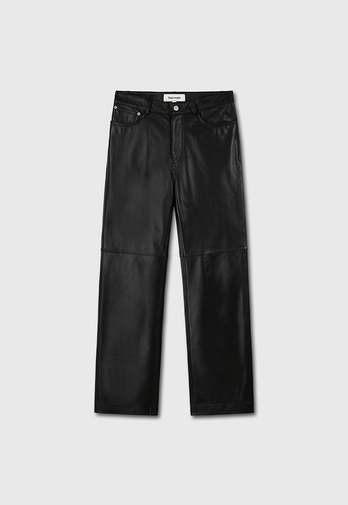 Straight Cut Italian Leather Trousers (Lamb Leather From Italy)_ Black