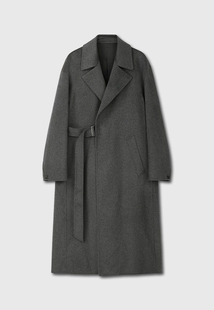Handmade Cashmere Belted Over Coat_ Charcoal