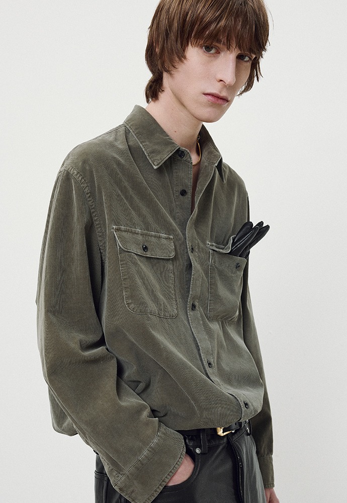 Garment-Dyed Corduroy Officer Shirt_ Taupe