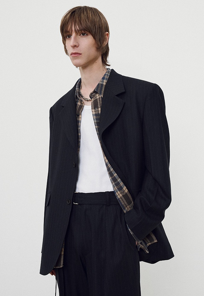 Wool and Viscose Relaxed Tailored Jacket_ D.Navy Pinstripe